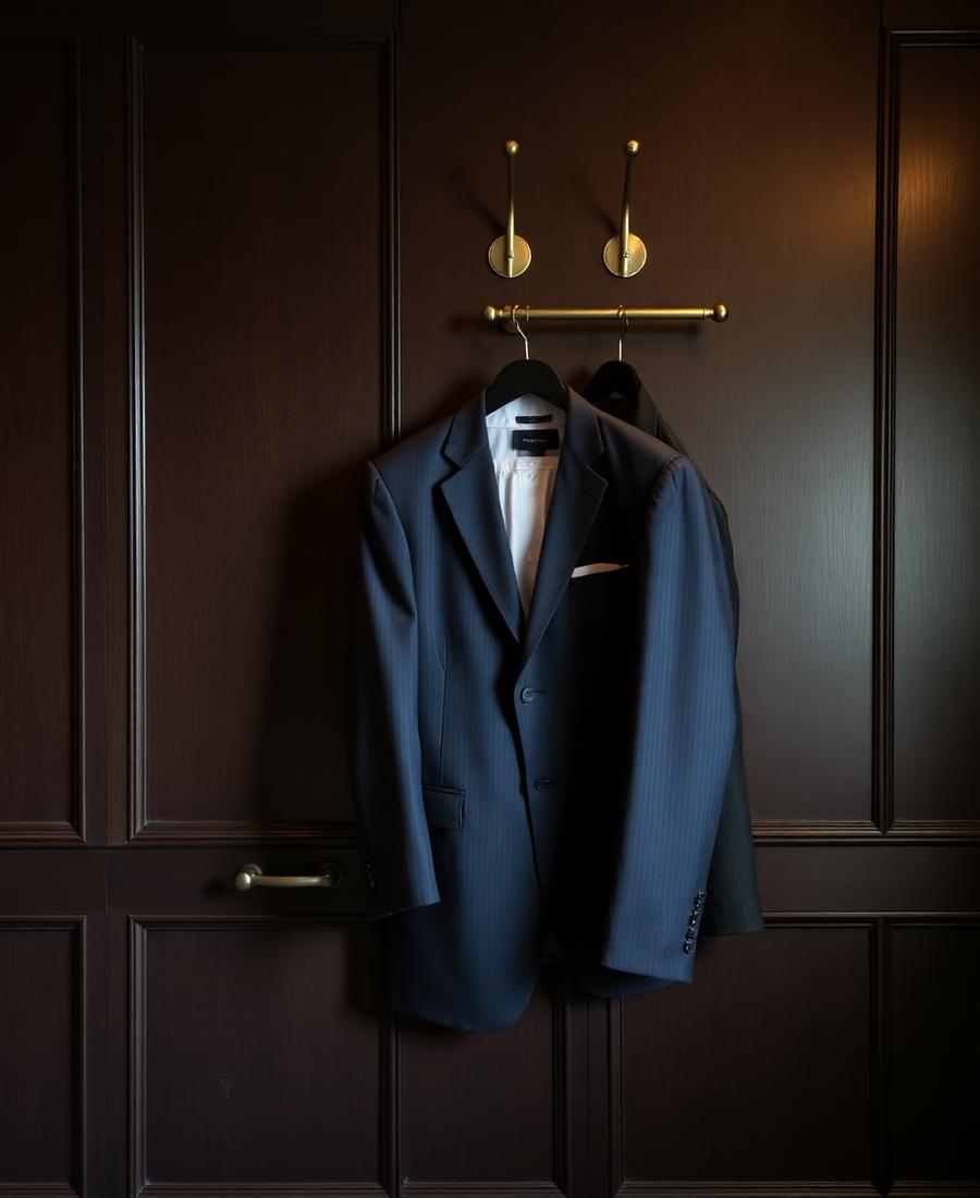 A finished suit ready for pickup at the shop