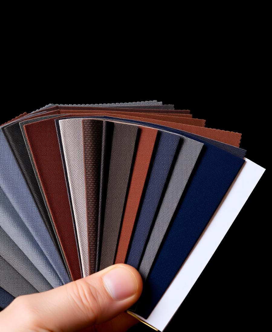 Fanned deck of suiting swatch samples